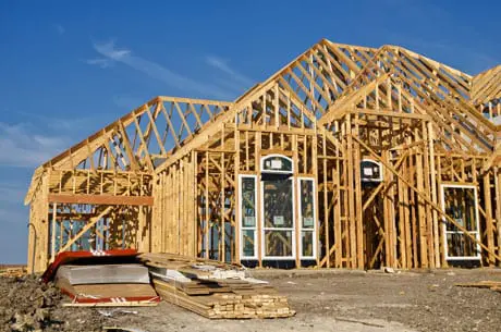 Exterior of home under construction. 