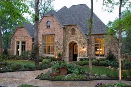 Brick and stone home. 